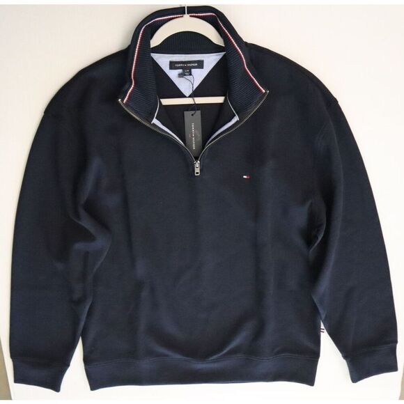 Tommy Hilfiger 78C6087-410 Men's Sz Large Navy Blue Logo 1/4 Zip Fleece Top - Picture 5 of 7